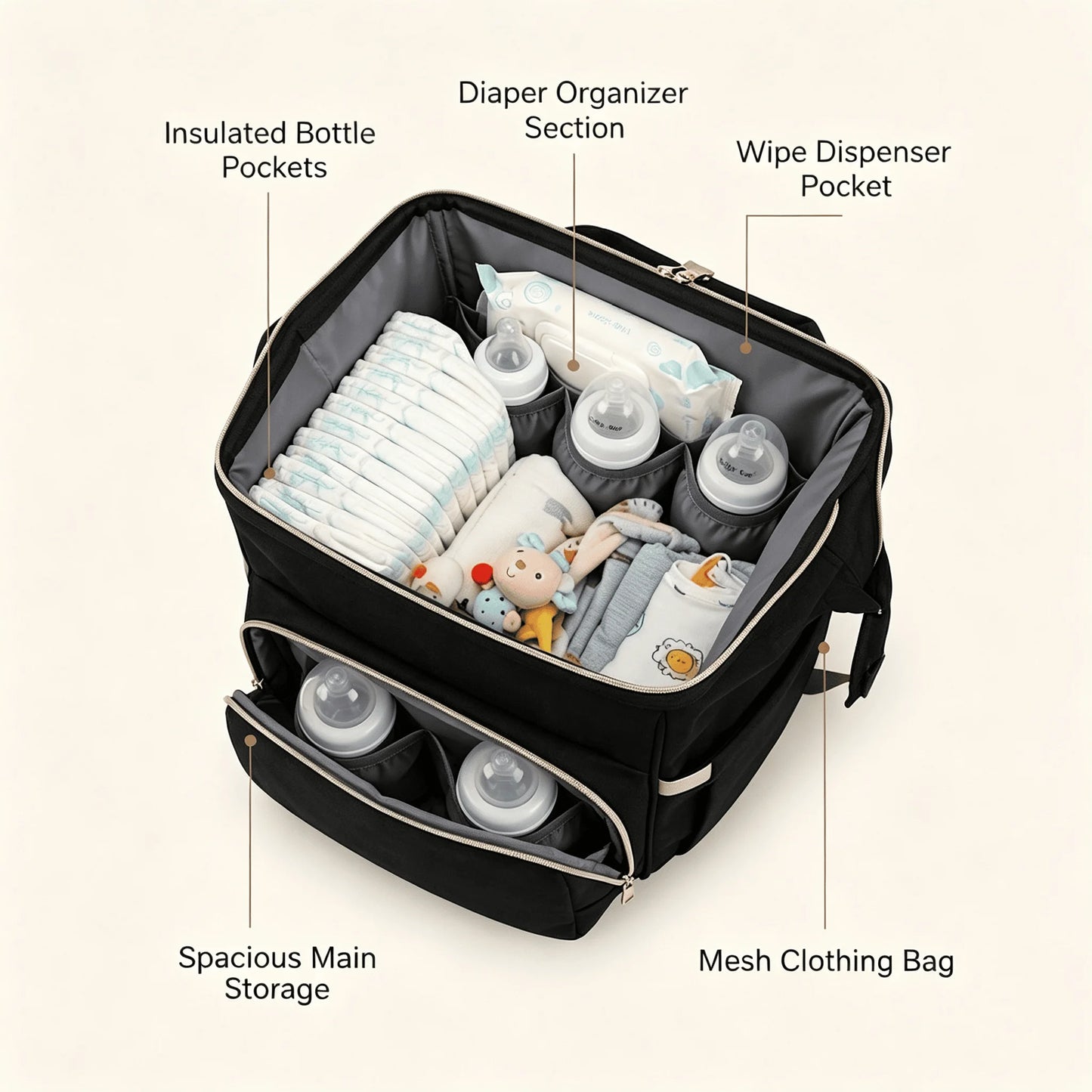 Multi Functional Diaper Backpack With Usb Port And Insulated Organizers