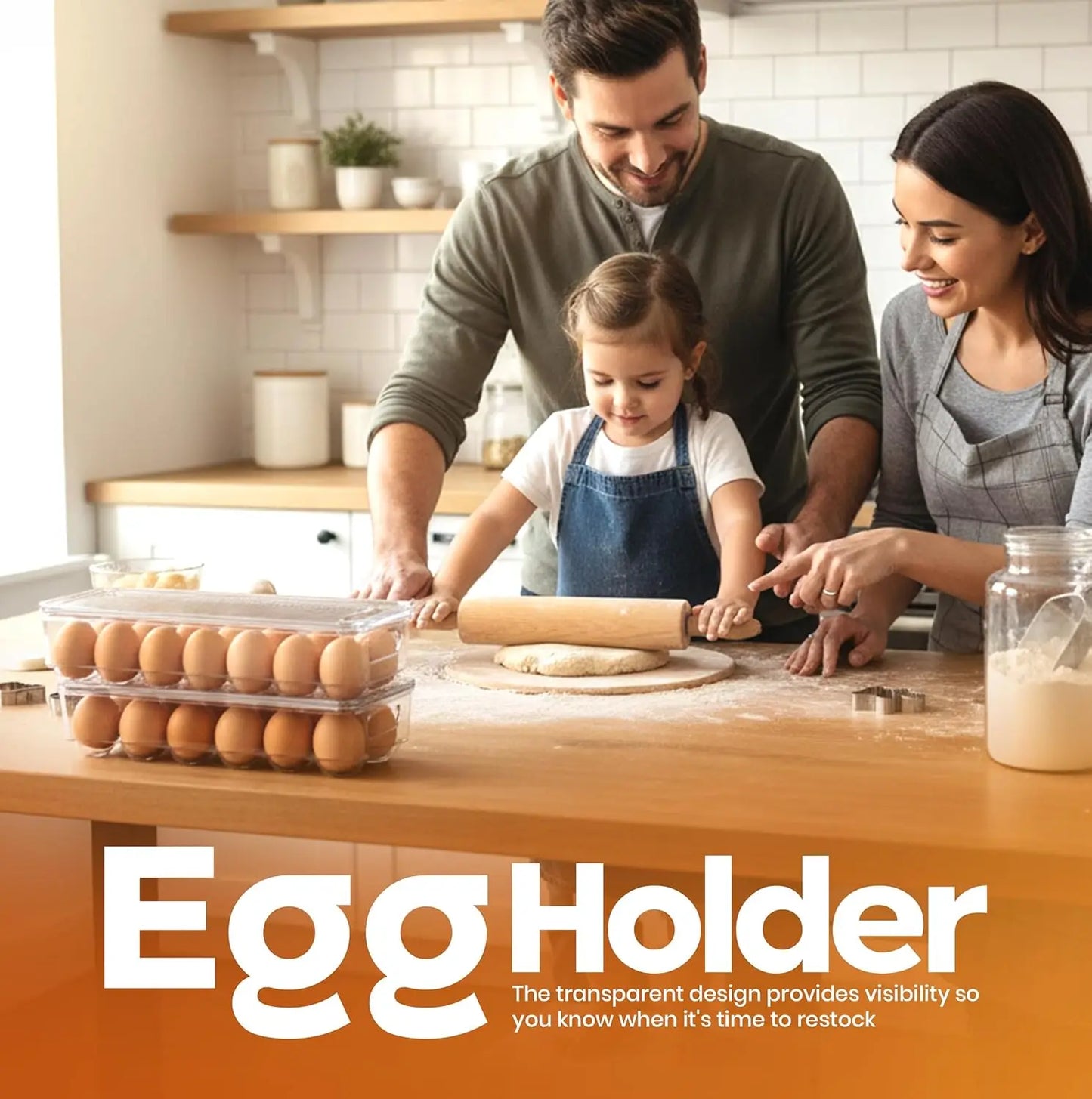 Egg Container With Lid and Handle for Refrigerator Organization- Pack of 2 - Clear Stackable Egg Holder for Kitchen or Pantry Or