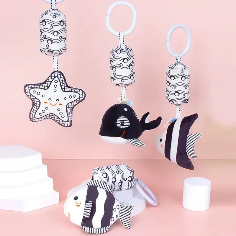 Stroller Bed Hanging Bell Plush Doll Baby Infant Rattles Newborn Black White Visual Grab Ability Training Toys Игрушки Для Детей