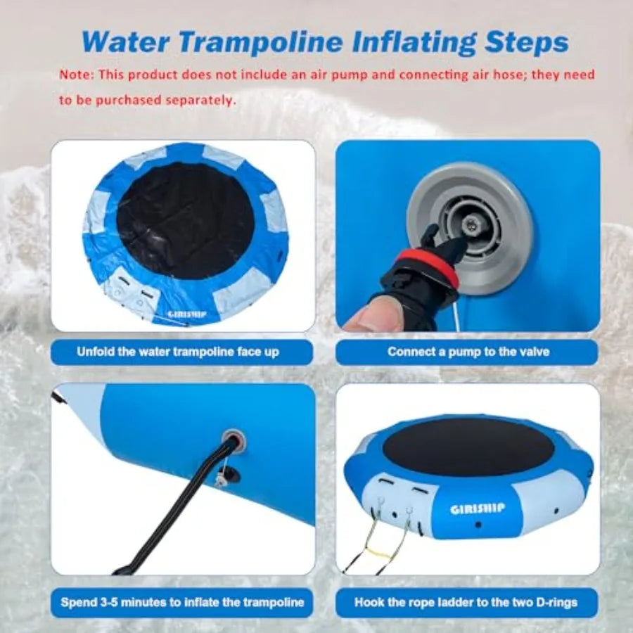 Inflatable Water Trampoline 12FT Floating Bounce Platform for Lake and Pools Adults Portable Swim Equipment with Rope Ladder No