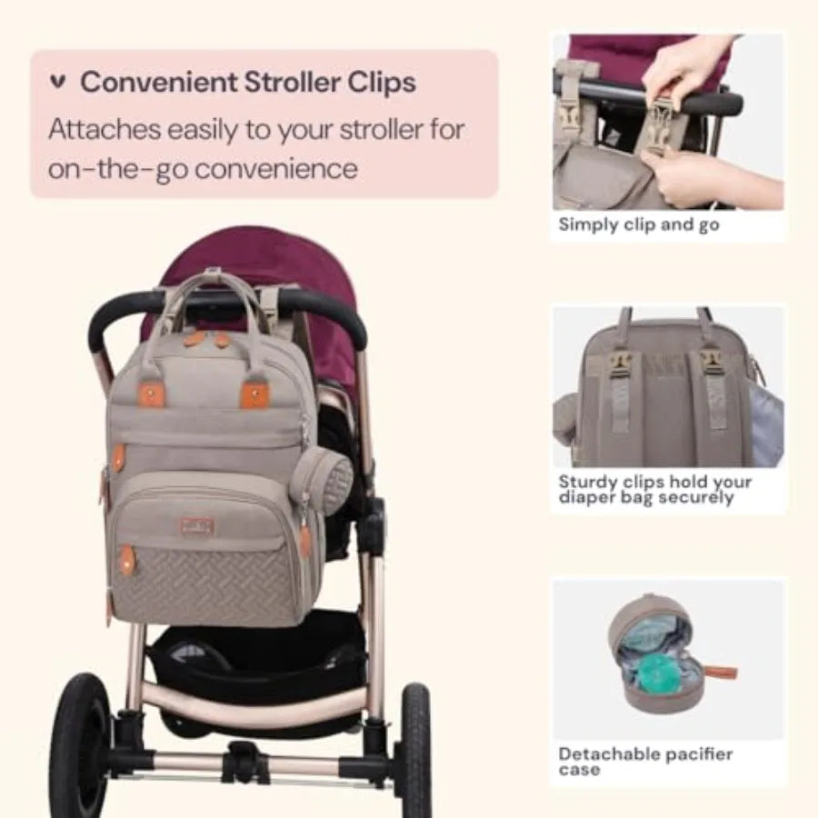 BabbleRoo Diaper Bag Backpack - Baby Essentials Travel Tote - Multi Function Water Resistant Diaper Bag Travel Essentials Baby