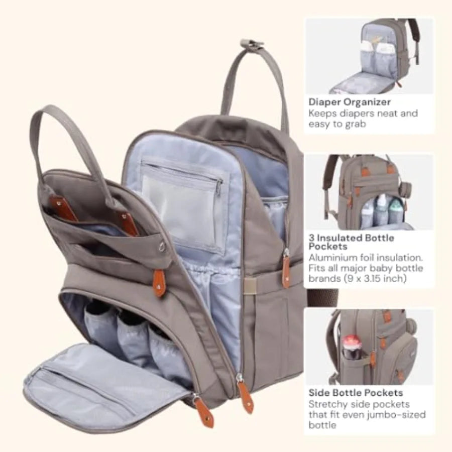 BabbleRoo Diaper Bag Backpack - Baby Essentials Travel Tote - Multi Function Water Resistant Diaper Bag Travel Essentials Baby