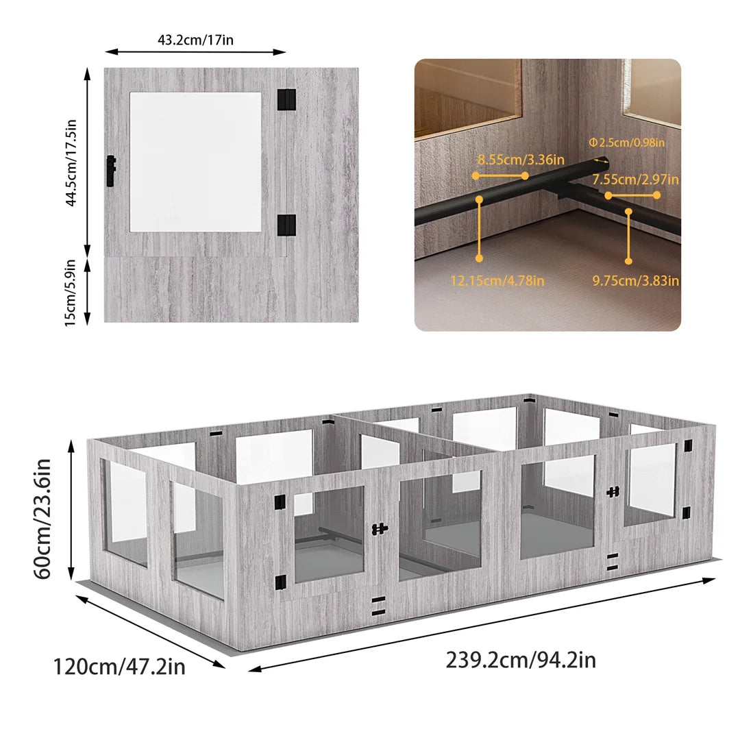 14-Panel Tempered Glass Pet Whelping Pen Box,Puppy Playpen Exercise Pen with Detachable Panels and Rails