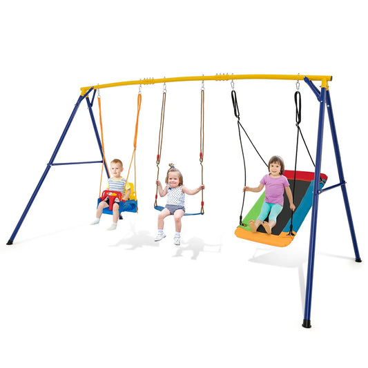 3-in-1 Kids Swing Set 660 LBS Carbon Steel Swing Frame w/ Belt Swing for