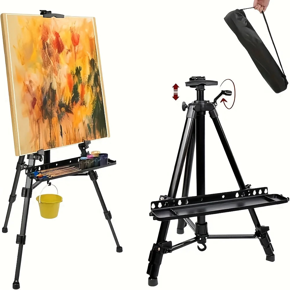 Adjustable Height Tripod Easel - Portable, Retractable with Foldable Tripod and Carrying Bag, Sturdy Base for Outdoor Sketching,