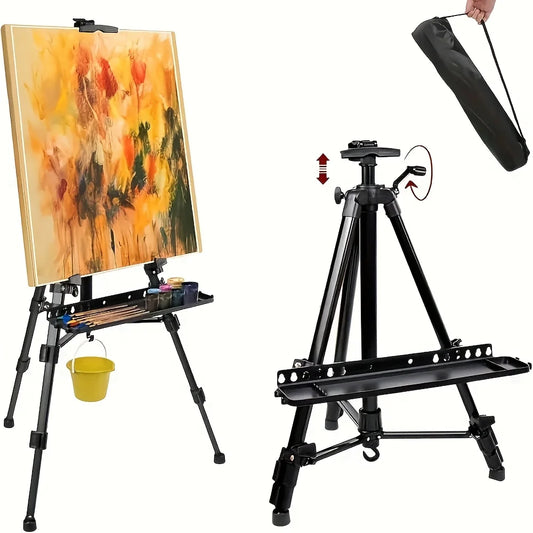 Adjustable Height Tripod Easel - Portable, Retractable with Foldable Tripod and Carrying Bag, Sturdy Base for Outdoor Sketching,