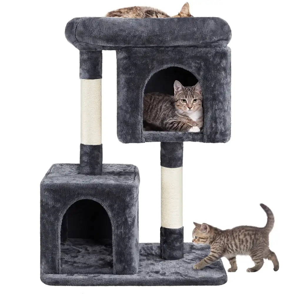 33.5 inch tall plush cat tree with wide platform and cozy condo for indoor felines in dark gray