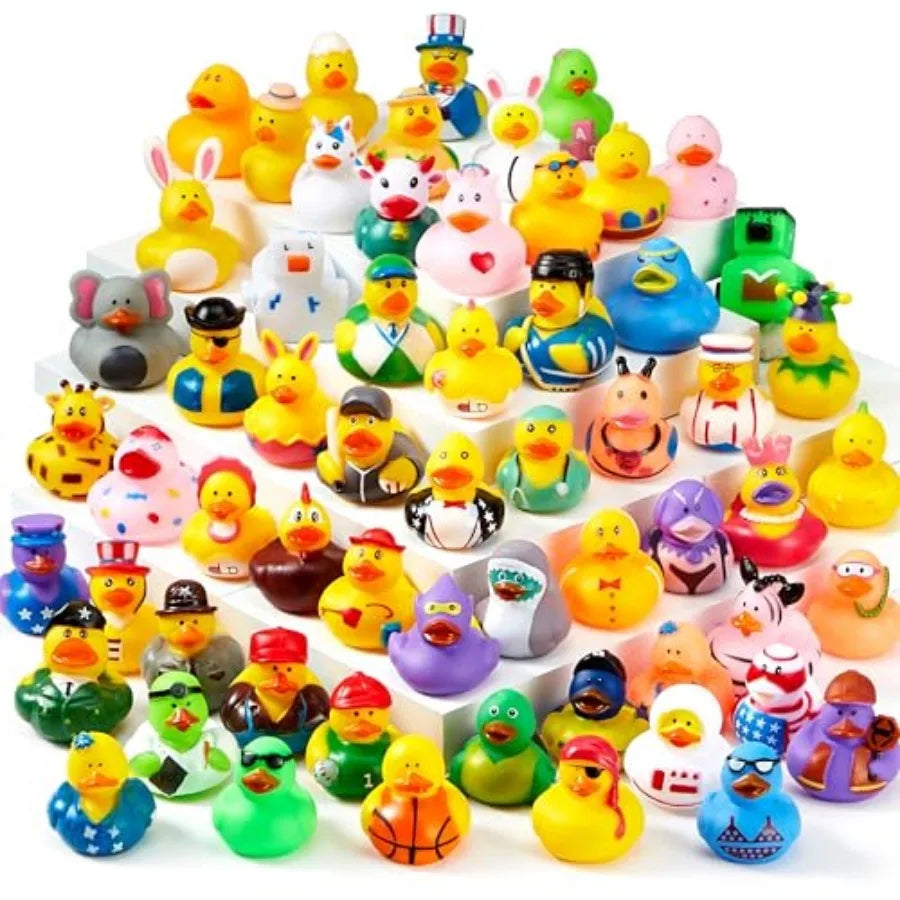Pcs Rubber Ducks, Random Assortment Ducks Bulk with Mesh Carry Bag, Mini Rubber Duckies for Baby Bath Toys, Toddler Summer Pool
