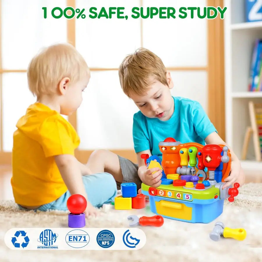 Toys for 1 Year Old Boy, Musical Toddler Tool Bench, Montessori Educational Toys with Sound Lights Effect, Shape Sorter, One Yea