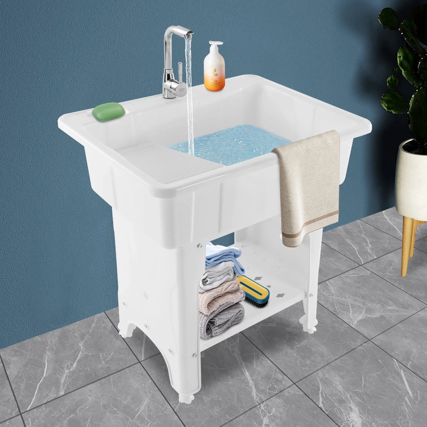 Outdoor Freestanding Plastic Utility Sink for Laundry and Bathrooms