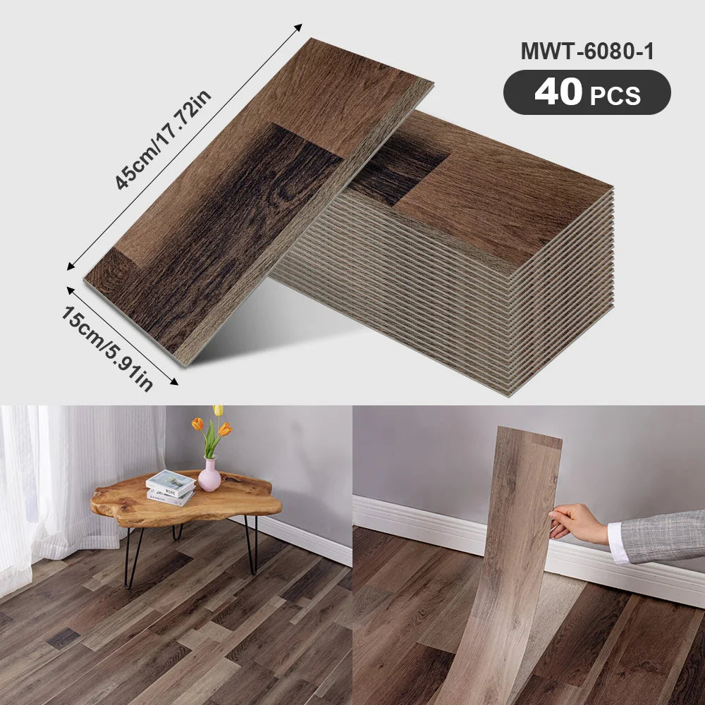 40Pcs SXP Self-Adhesive Wood Grain Strips Peel-and-Stick Wall & Floor Decals For DIY 5.91"x17.72" Easy Application For any room