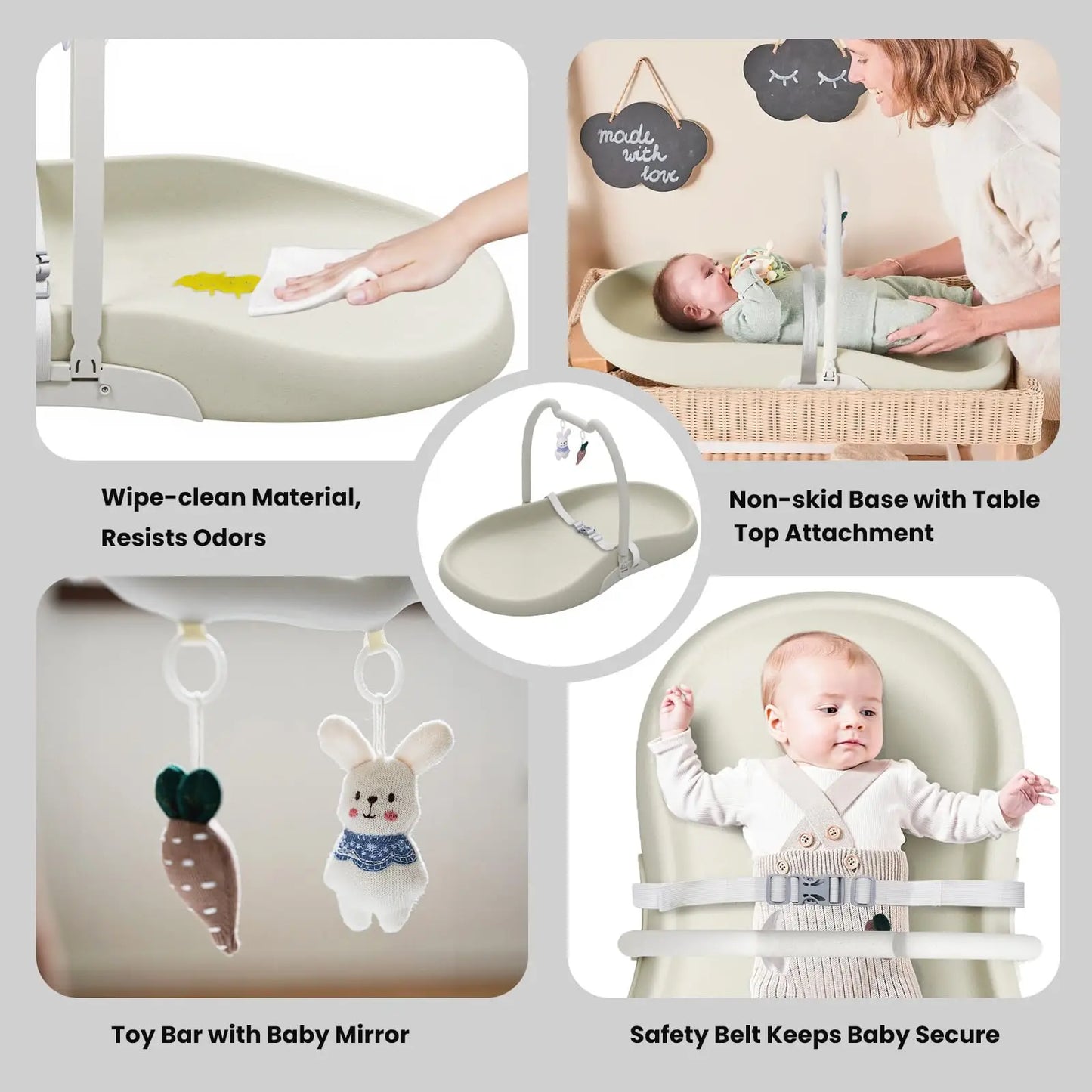 Baby Changing Mat With Safety Harness Cat Ear Shelf Waterproof