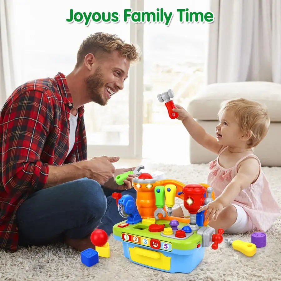 Toys for 1 Year Old Boy, Musical Toddler Tool Bench, Montessori Educational Toys with Sound Lights Effect, Shape Sorter, One Yea