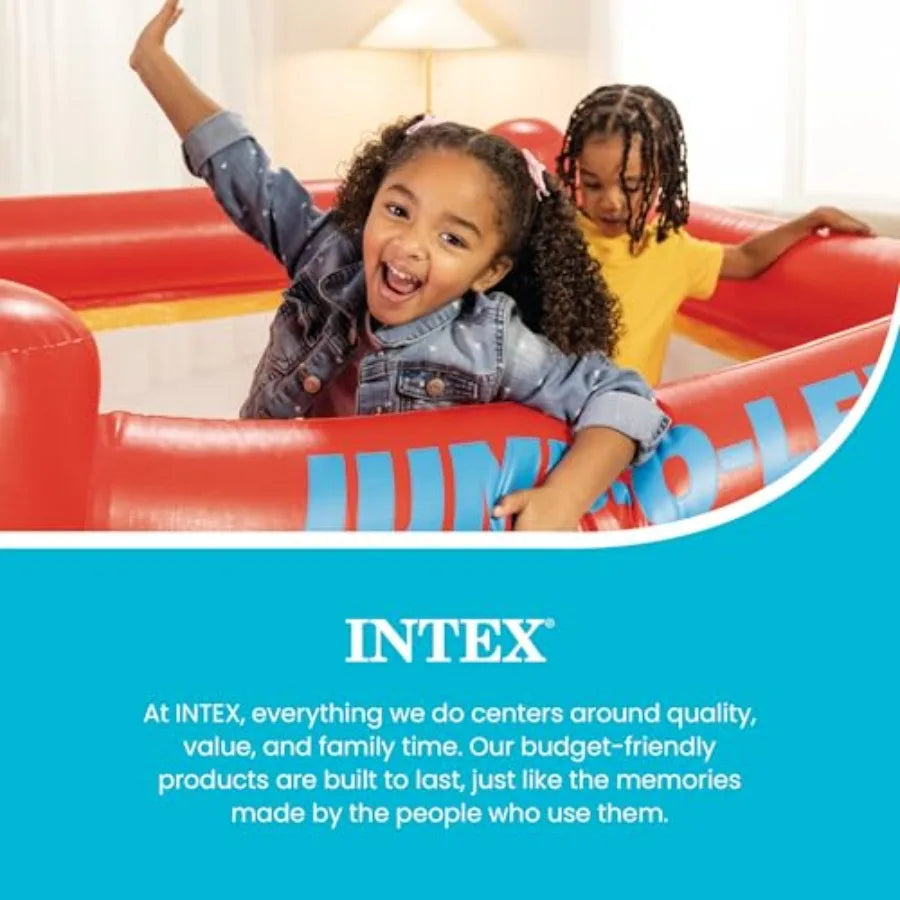 Inflatable Jump-O-Lene Trampoline Bounce House for backyard use PVC material blue and red color features crawl-thru door and sa