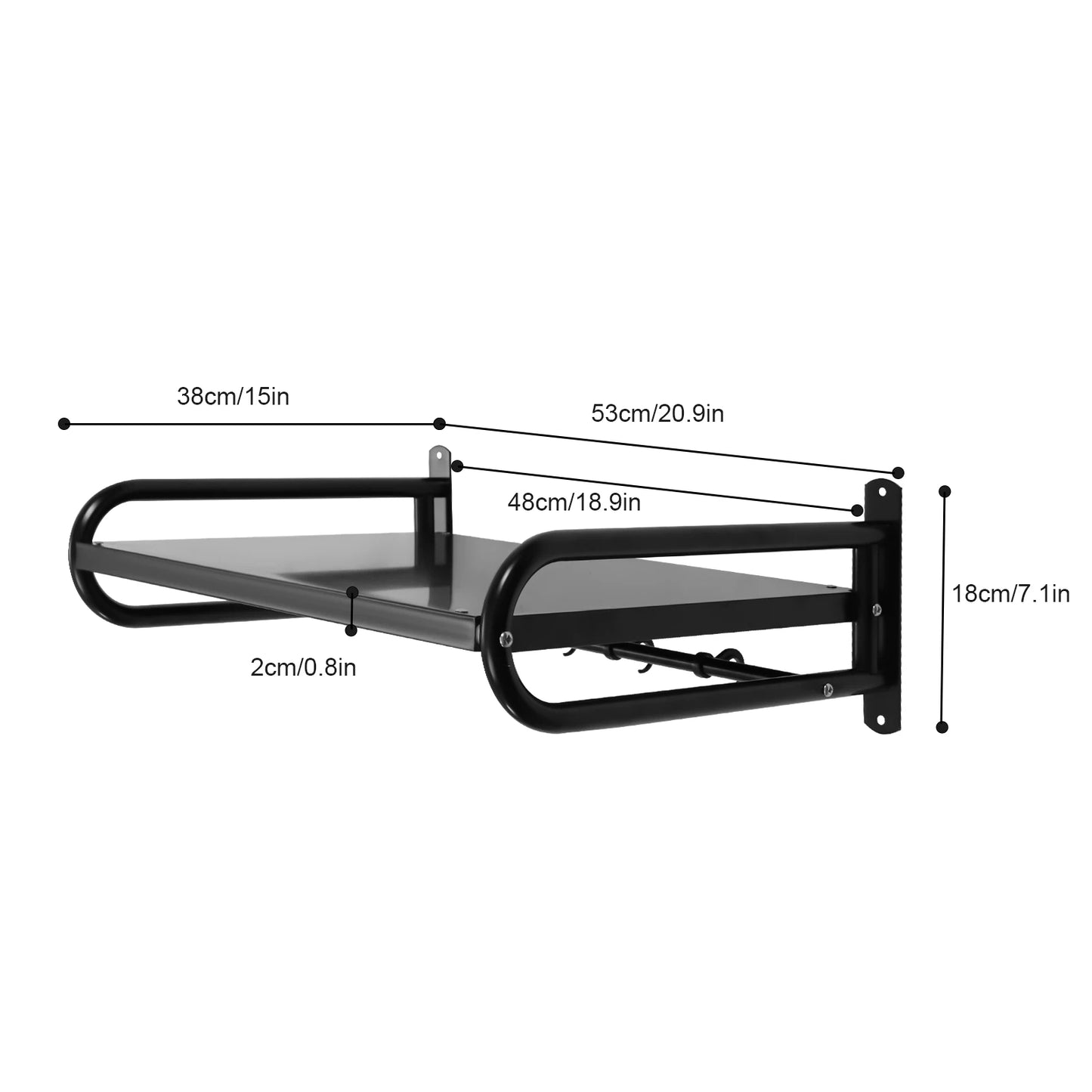 Microwave Shelf Wall Mount, Microwave Wall Shelf with 6 Hook, Load Capacity 66lbs, Black Carbon Steel Counter Countertop Holder