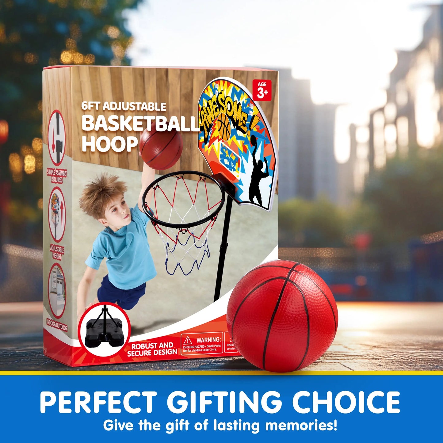 Joyfy Adjustable Kids Basketball Hoop Set with 4 Balls
