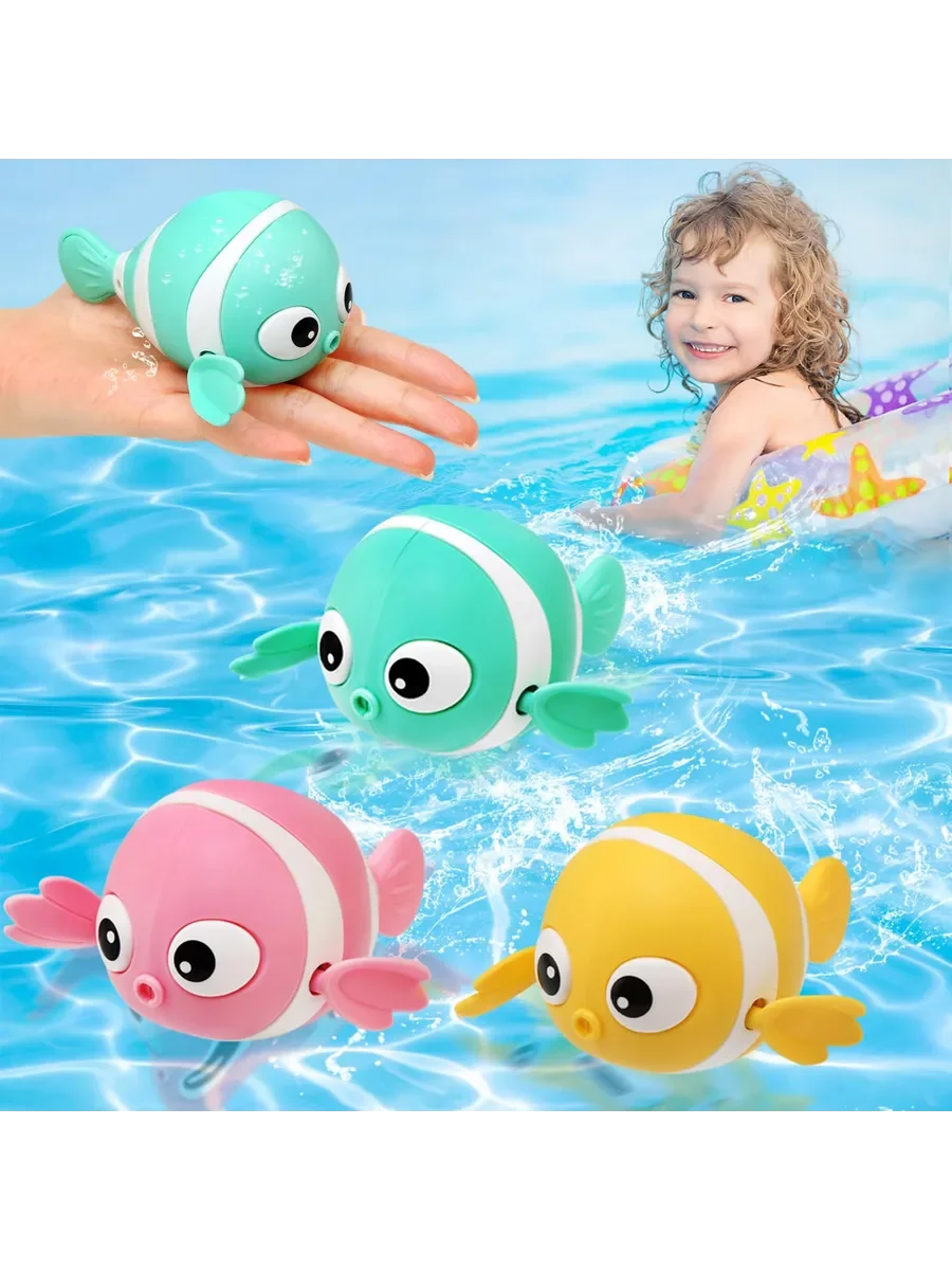 Baby Bath Toys, Infant Children’s Bathroom Water Play Ducks Turtles Splashing Fun Swimming Wound Up Clownfish