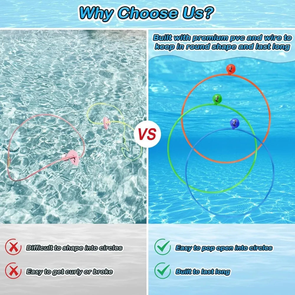 28PCS Pool Diving Toys Set - Swim Thru Rings, Sink Toys, Underwater Games for Kids Teens Adults - Fun Swimming Pool Accessories