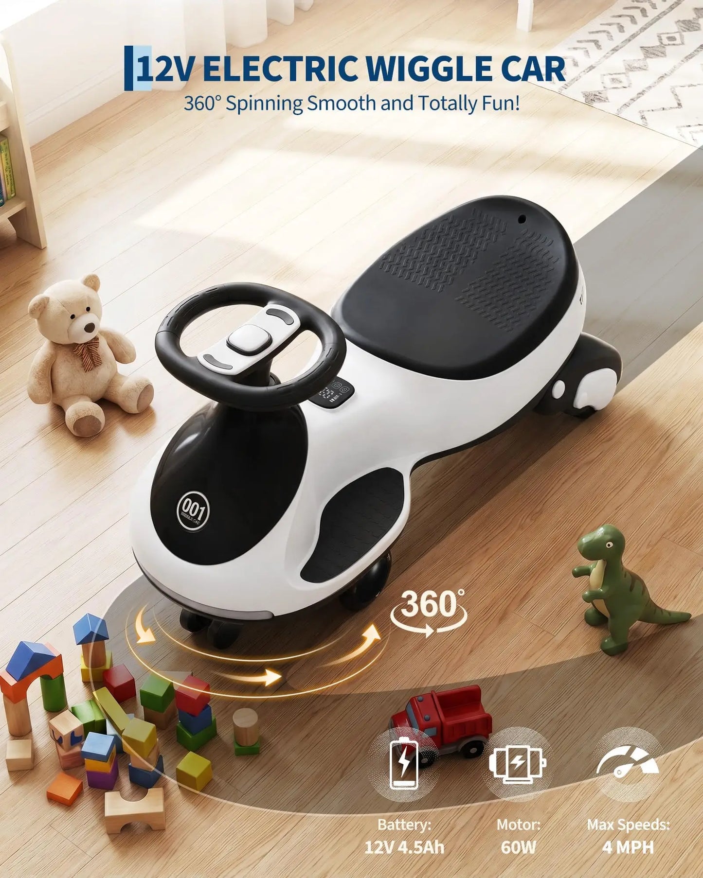 Ride On Electric Wiggle Car For Kids 12V 2-In-1 Indoor