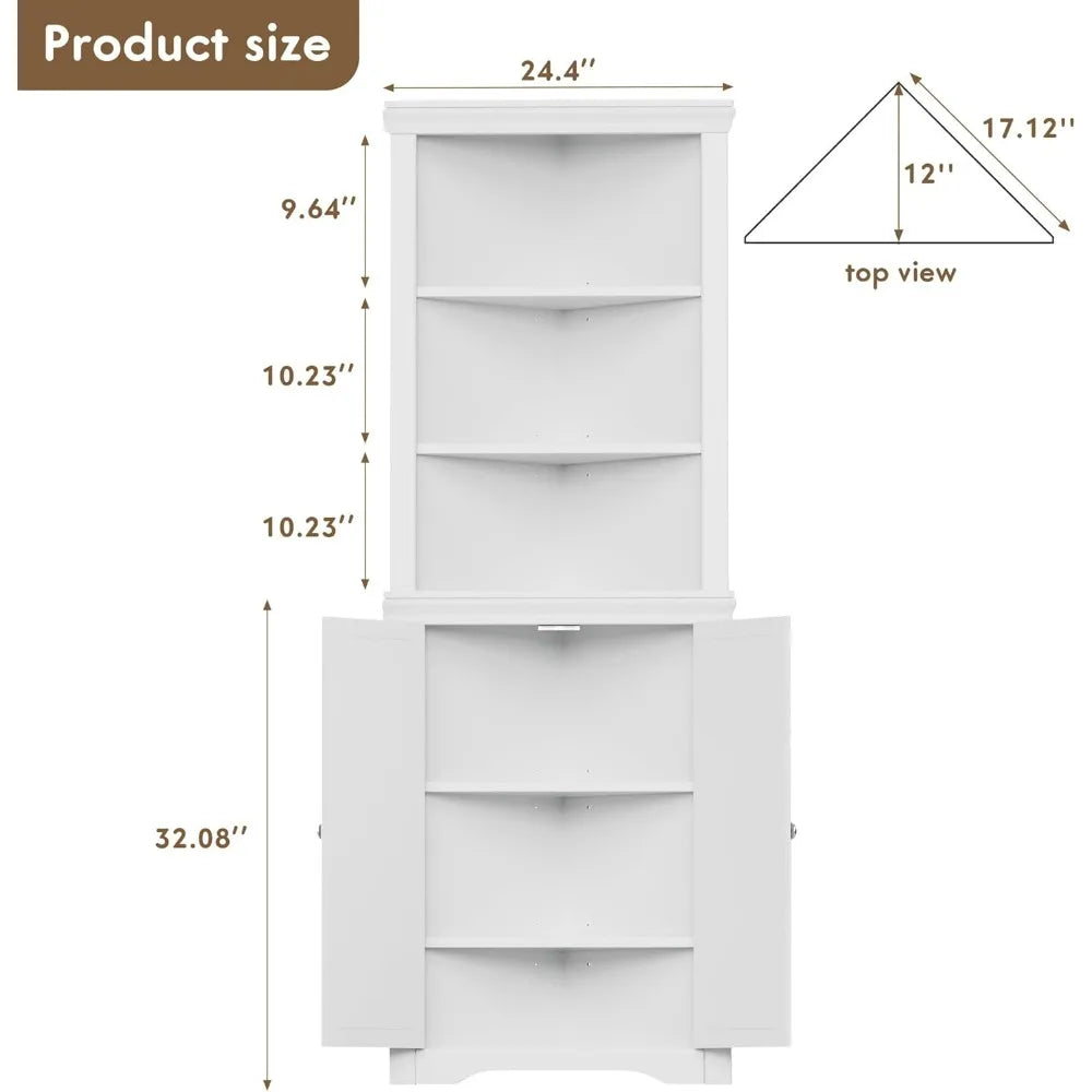 Flamaker Corner Cabinet, Freestanding Corner Shelf with 2 Doors and 3 Shelves, Bathroom Corner Storage Cabinet for Bathroom