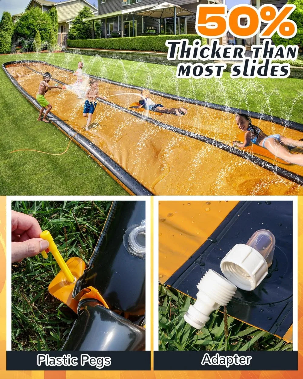 32ft Slip Water Slide for Kids & Adults, Extra Long Backyard Water Slide with Pool and 2 Inflatable Bodyboards, Summer Outdoor Water Toys