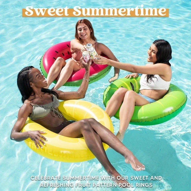 JOYFY 32.5" Inflatable Swim Tube Raft (3 Pack) With Summer Fruits Painting Pool Toys For Swimming Pool Party Decorations