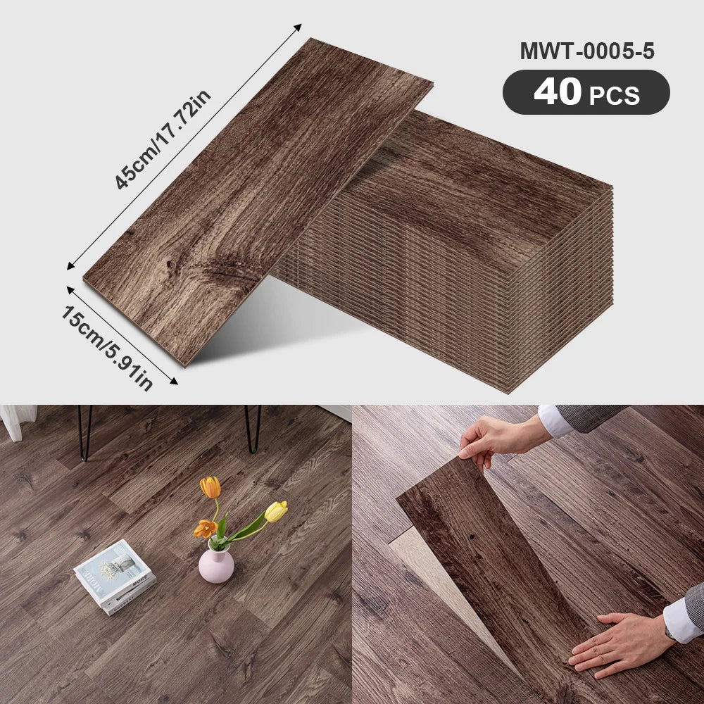 40Pcs SXP Self-Adhesive Wood Grain Strips Peel-and-Stick Wall & Floor Decals For DIY 5.91"x17.72" Easy Application For any room