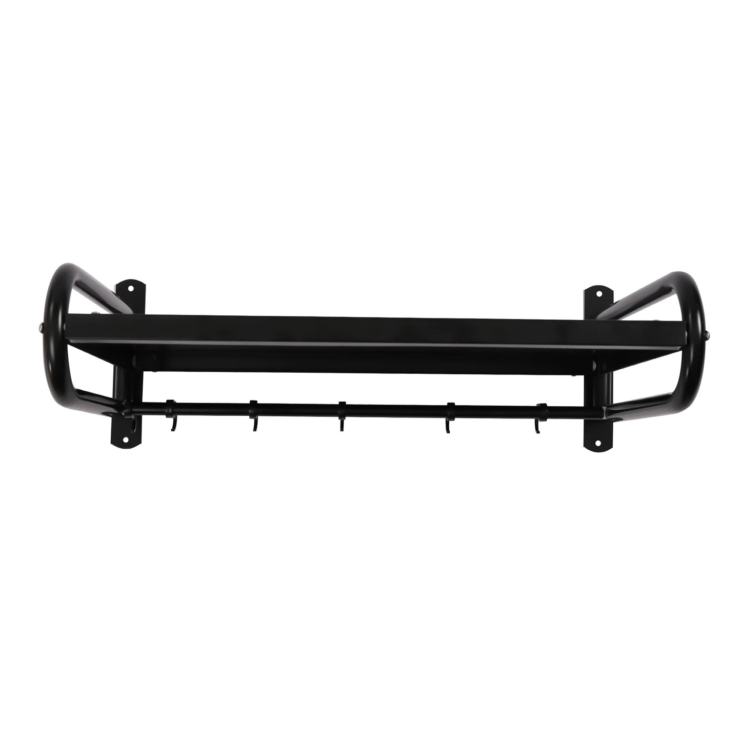 Microwave Shelf Wall Mount, Microwave Wall Shelf with 6 Hook, Load Capacity 66lbs, Black Carbon Steel Counter Countertop Holder