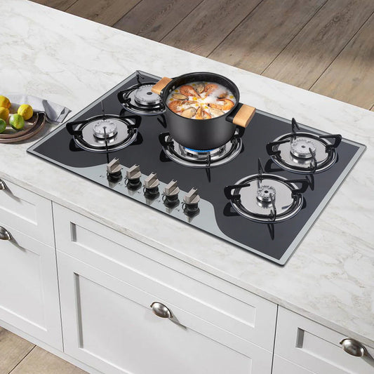 5 Burner Built-In Gas Stove Cast Iron Gas Hob Burner Cooker LPG NG  Dual Fuel Stainless Steel  Gas Hob Cooktop