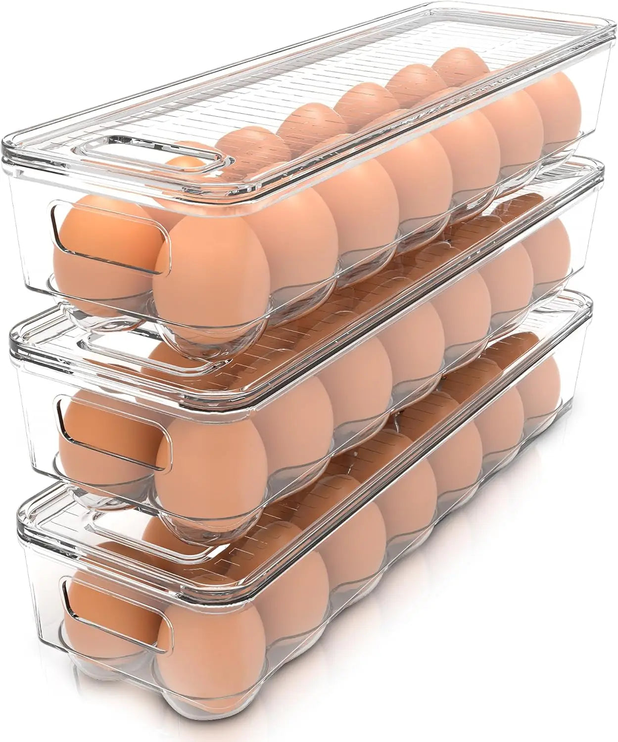 Egg Container With Lid and Handle for Refrigerator Organization- Pack of 2 - Clear Stackable Egg Holder for Kitchen or Pantry Or