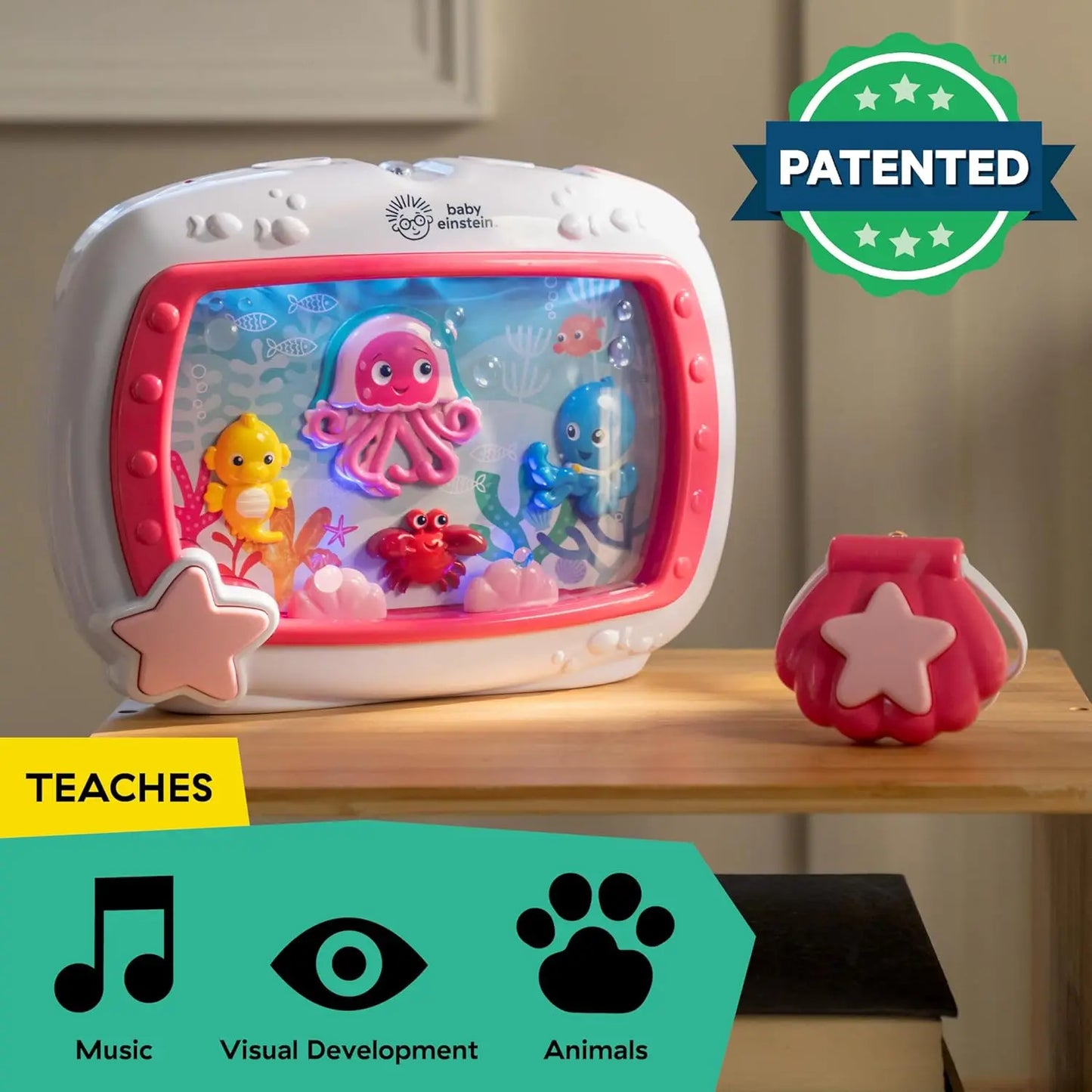 Pink Musical Crib Toy with Soothing Lights and Sounds for Newborns, Remote Control Included