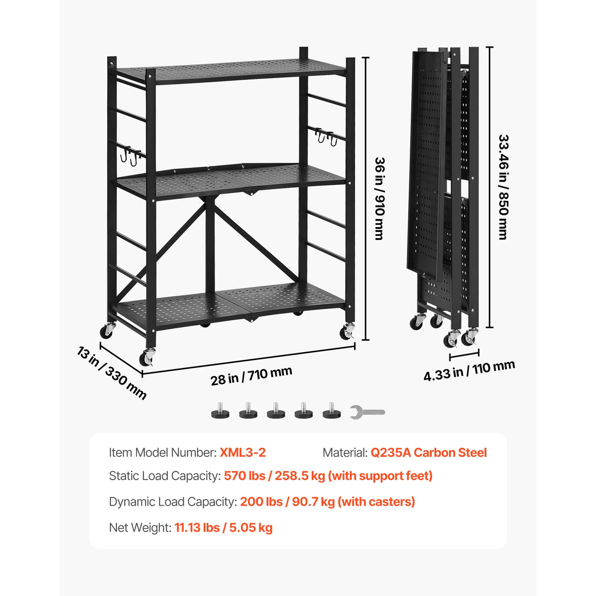SucceBuy Foldable Metal Storage Shelving Unit With Five Wheels
