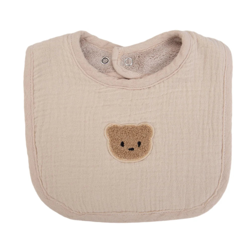 Cute Bear Muslin Baby Bibs With Pockets U-Absorbent Dribble Towel