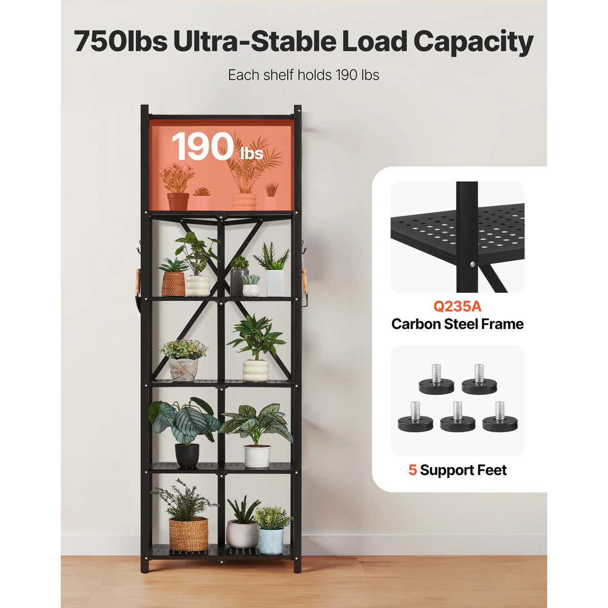 SucceBuy Foldable Metal Storage Shelving Unit With Five Wheels