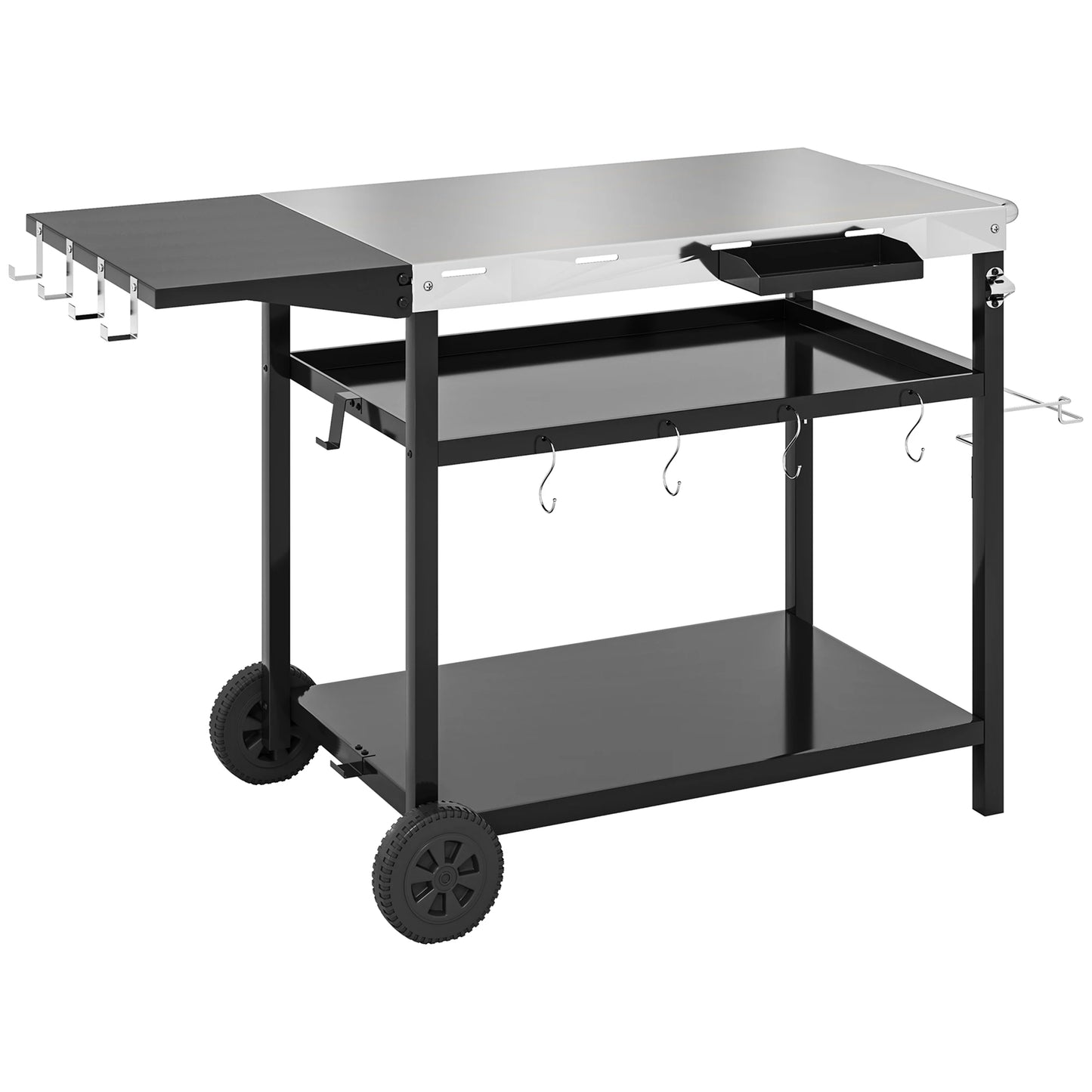 Outdoor Bar Cart Grill Table With Wheels And Prep Storage