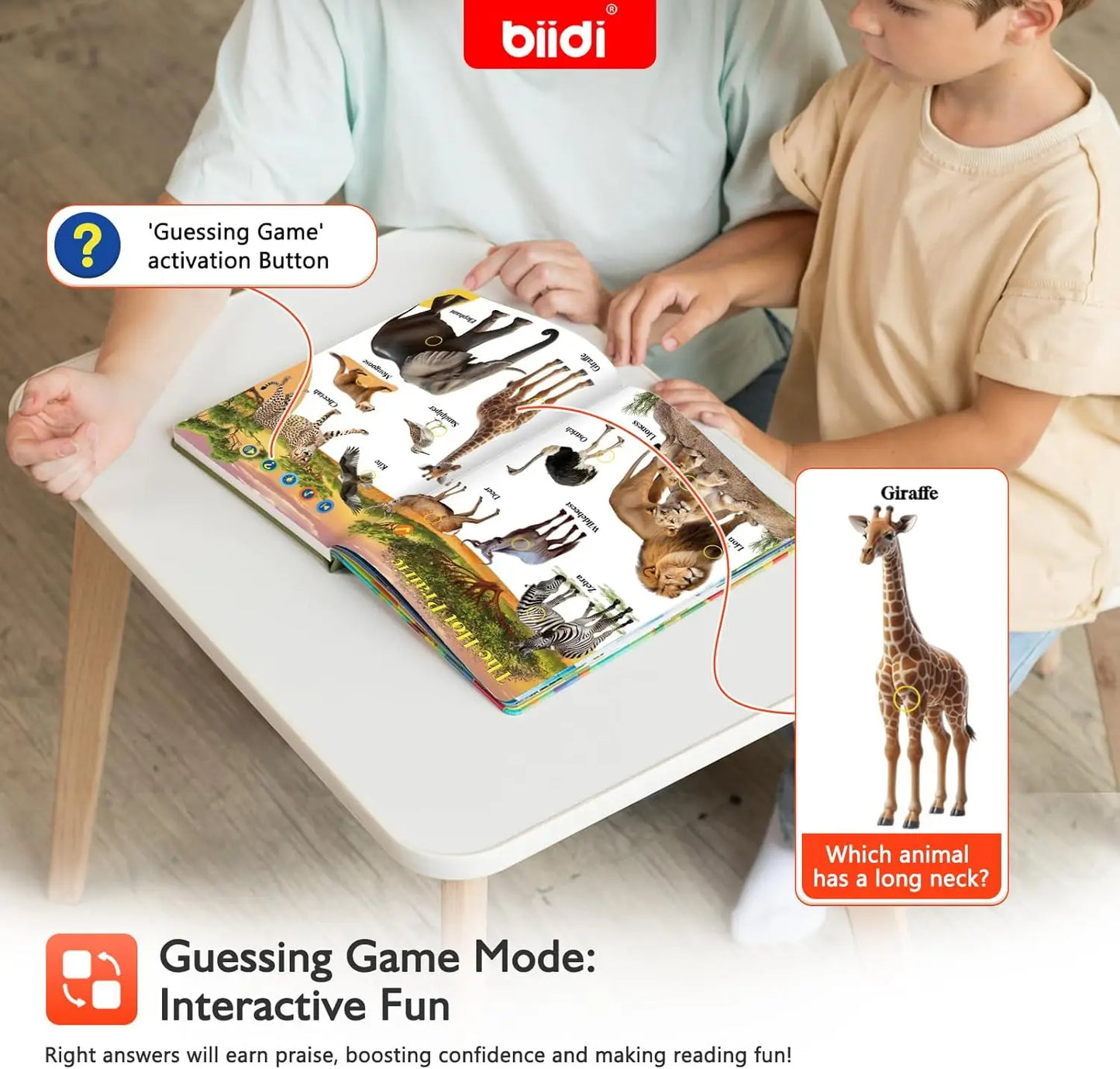 Biidi Animal Talking Book English Interactive Audio Sound Book Kids Learning Electronic Toys for Boys Girls, Autism Sensory Game