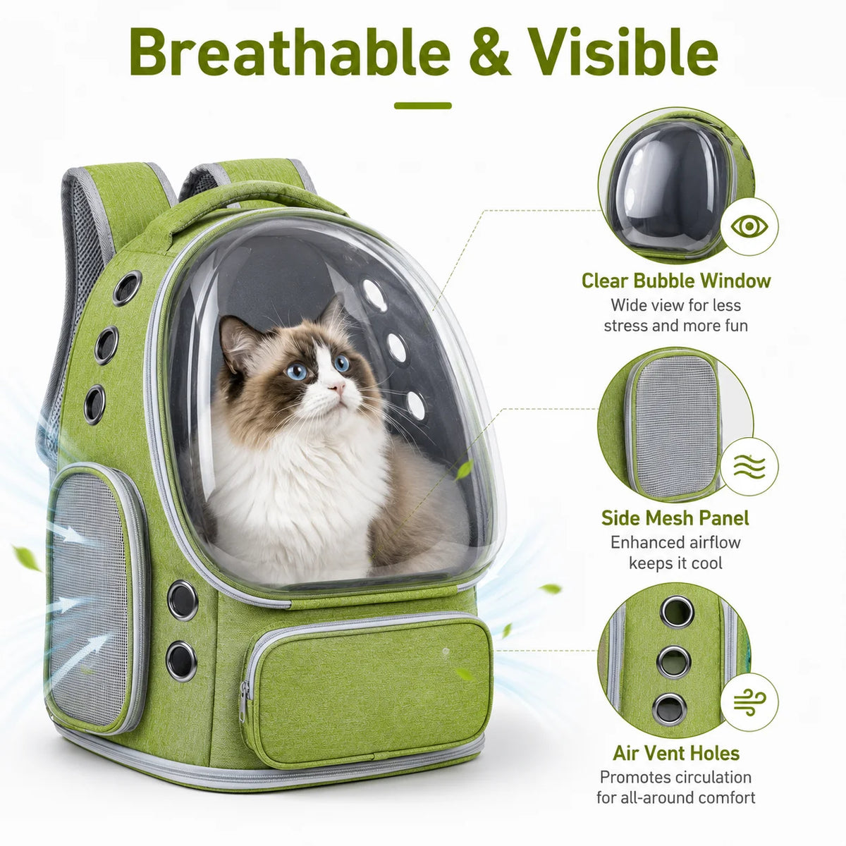Breathable Nylon Cat Backpack With Transparent Bubble Window Design