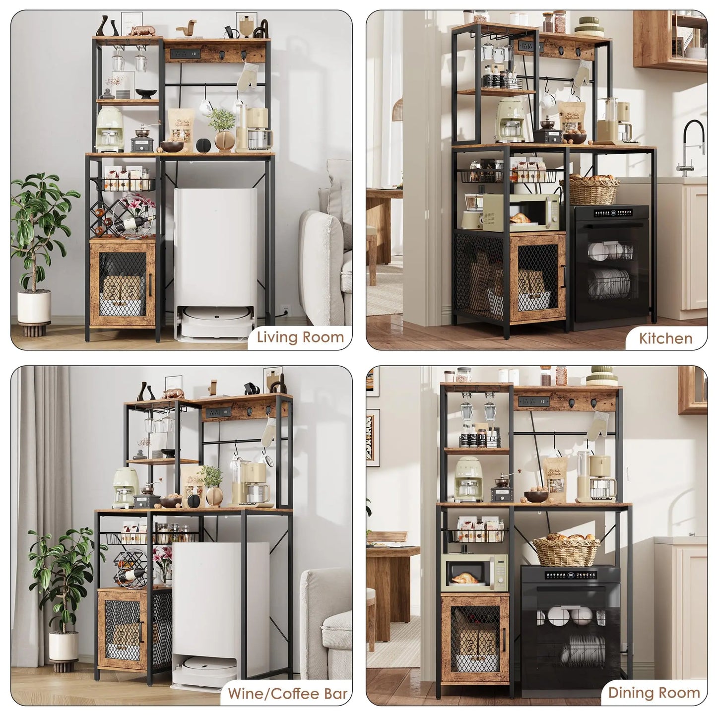 Kitchen Bakers Rack With Power Outlet And Coffee Bar Stand
