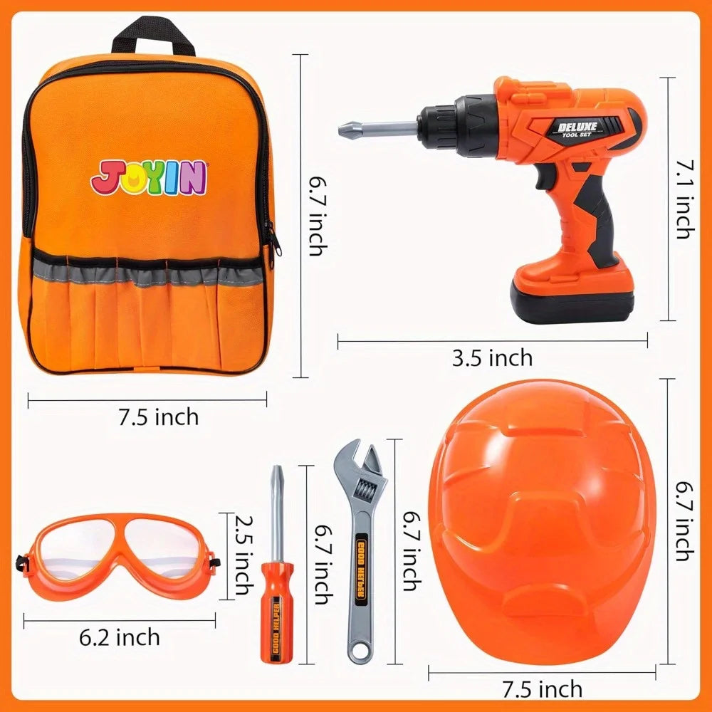 Joyfy Pretend Play Tool Set With Construction Backpack For Kids