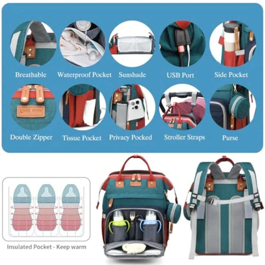Jeryswet Baby Diaper Bags with Changing Station, Waterproof Large Capacity Diaper Bag Backpack for Moms Dads with USB Charging