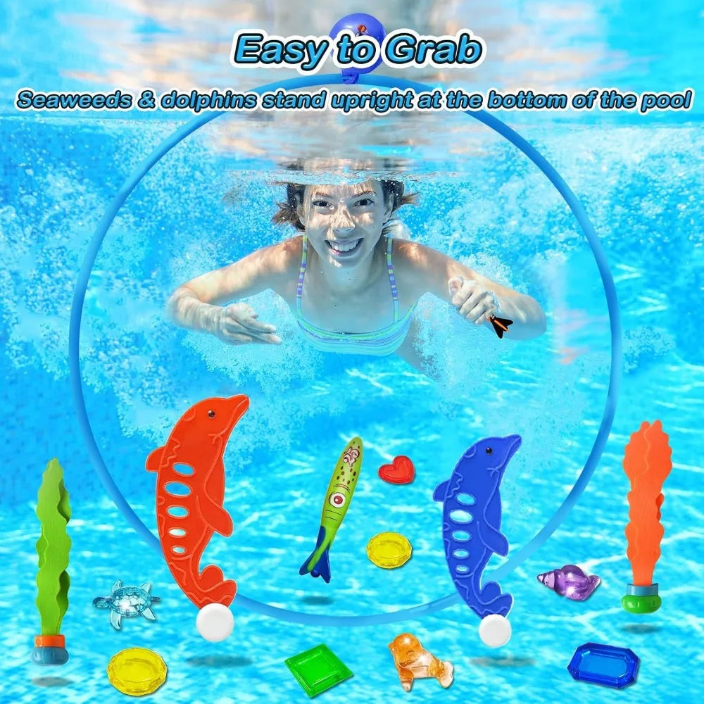 28PCS Pool Diving Toys Set - Swim Thru Rings, Sink Toys, Underwater Games for Kids Teens Adults - Fun Swimming Pool Accessories
