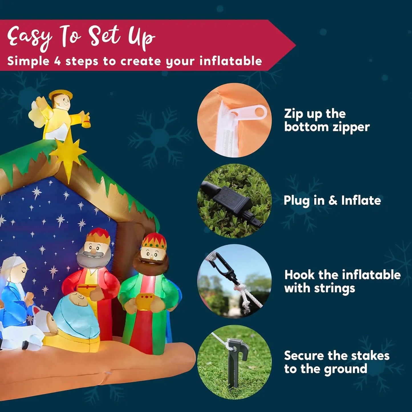 Joyfy Christmas Nativity Scene Inflatable With Built In LEDs