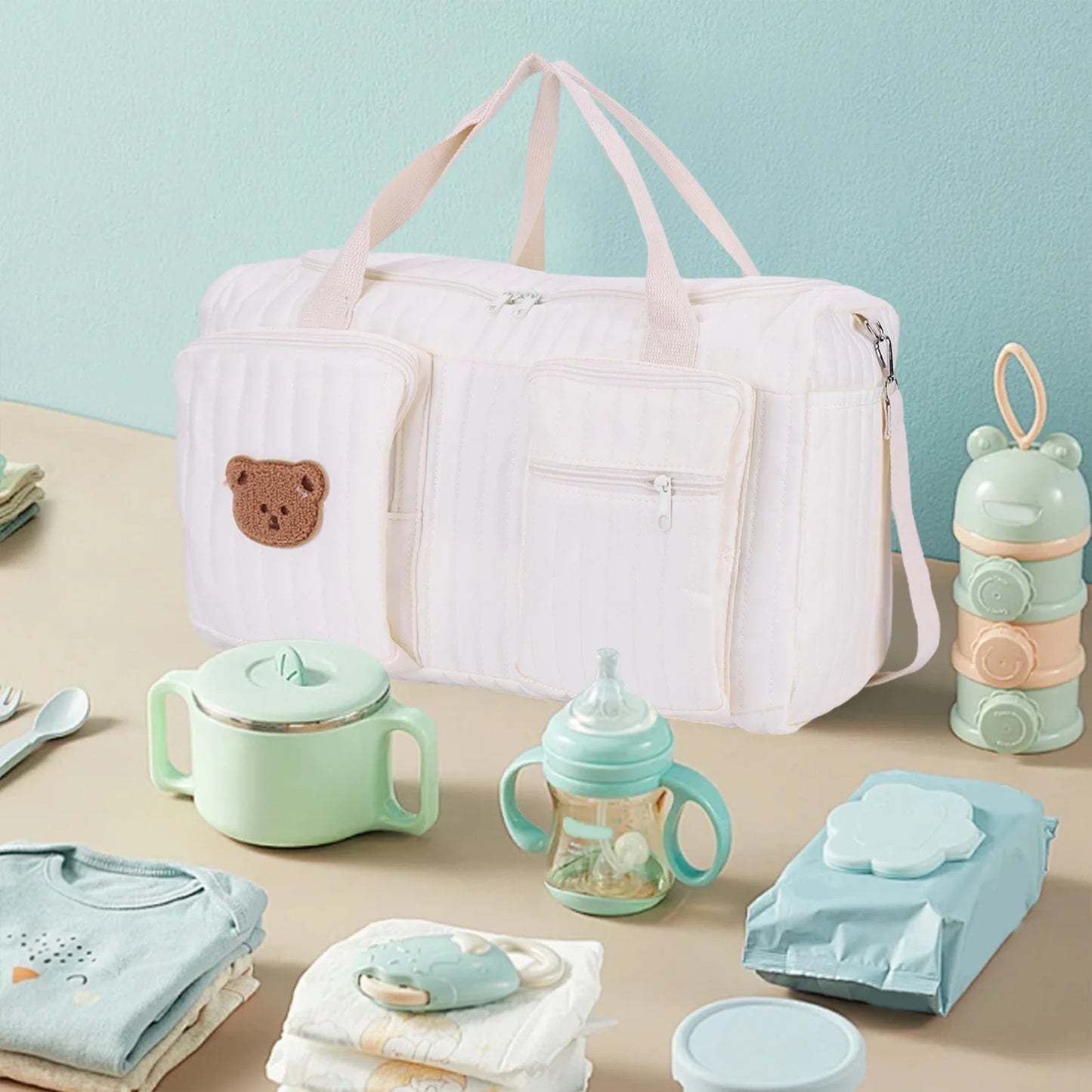Large Mommy Bag Maternity Baby Diaper Storage Bag Multi-pocket Zipper Handbag W/ Adjustable Strap Baby Items Organizer for Hospi