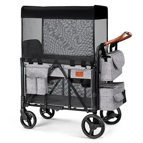 Wagon Stroller for 2 Kids, High Seat & 5 Point Harness, Foldable All-Terrain Wagon for Toddler with Canopy, Parent Organizer,D