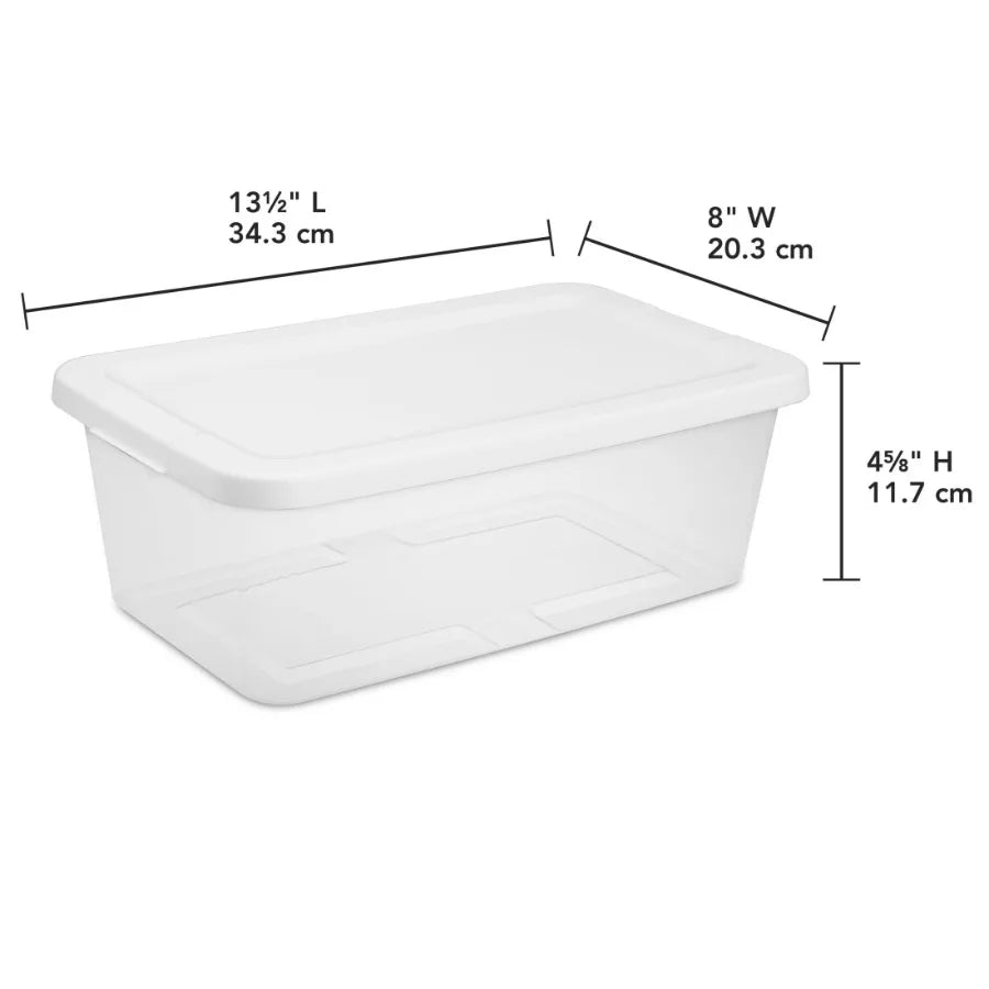 2 Pack 10-Piece 6-Quart Small Clear Plastic Storage Bins with Snap-On Lids, White Ideal for Home, Office Kitchen Organization,