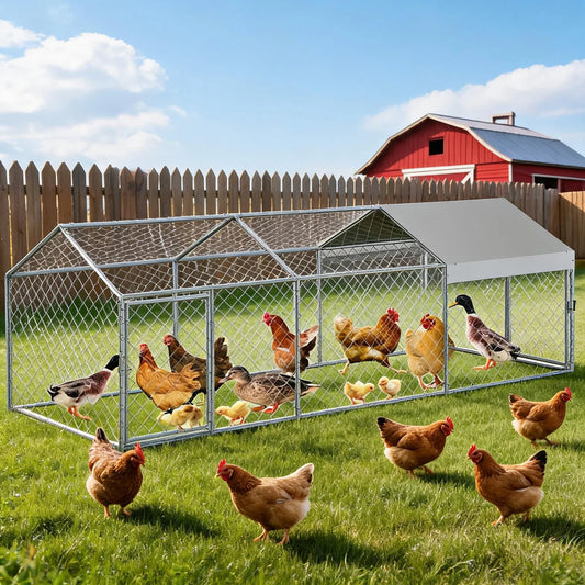 HiMISS Portable Metal Chicken Coop With UV Waterproof Cover