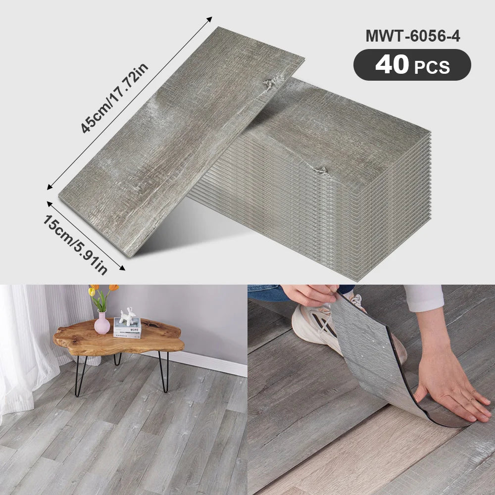 40Pcs SXP Self-Adhesive Wood Grain Strips Peel-and-Stick Wall & Floor Decals For DIY 5.91"x17.72" Easy Application For any room