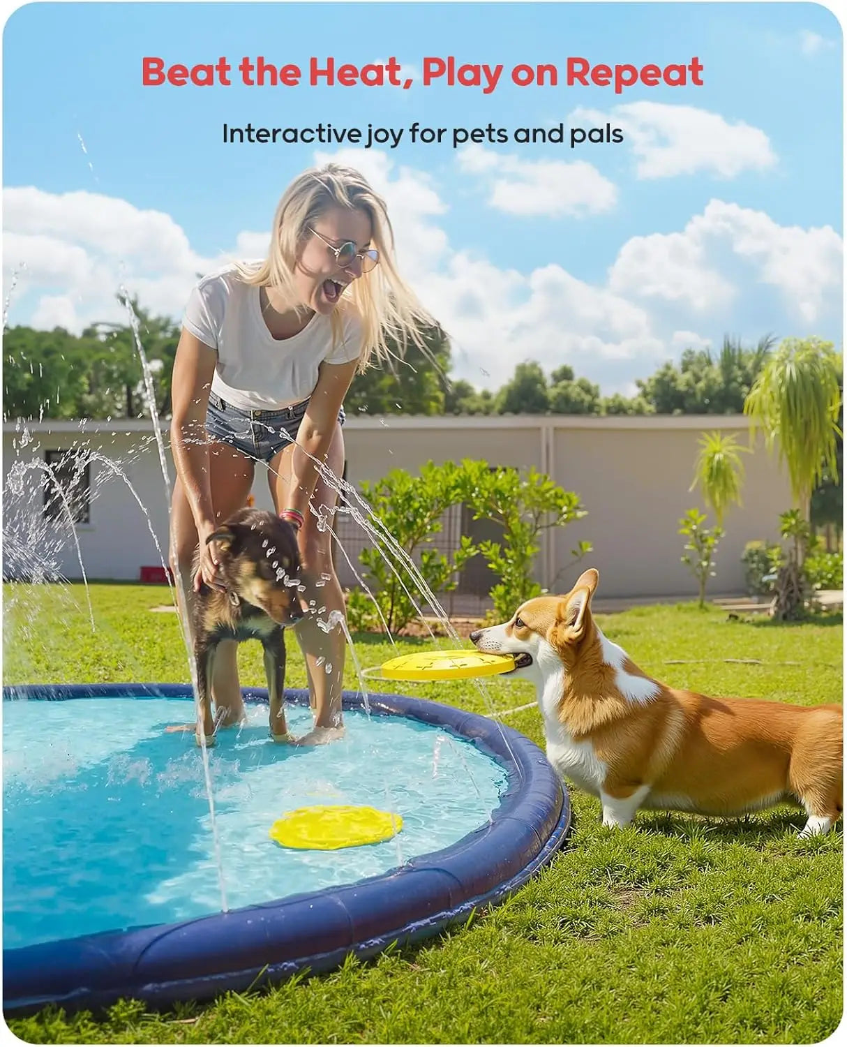 Splash Pad With Flying Disc For Dogs And Kids Playground