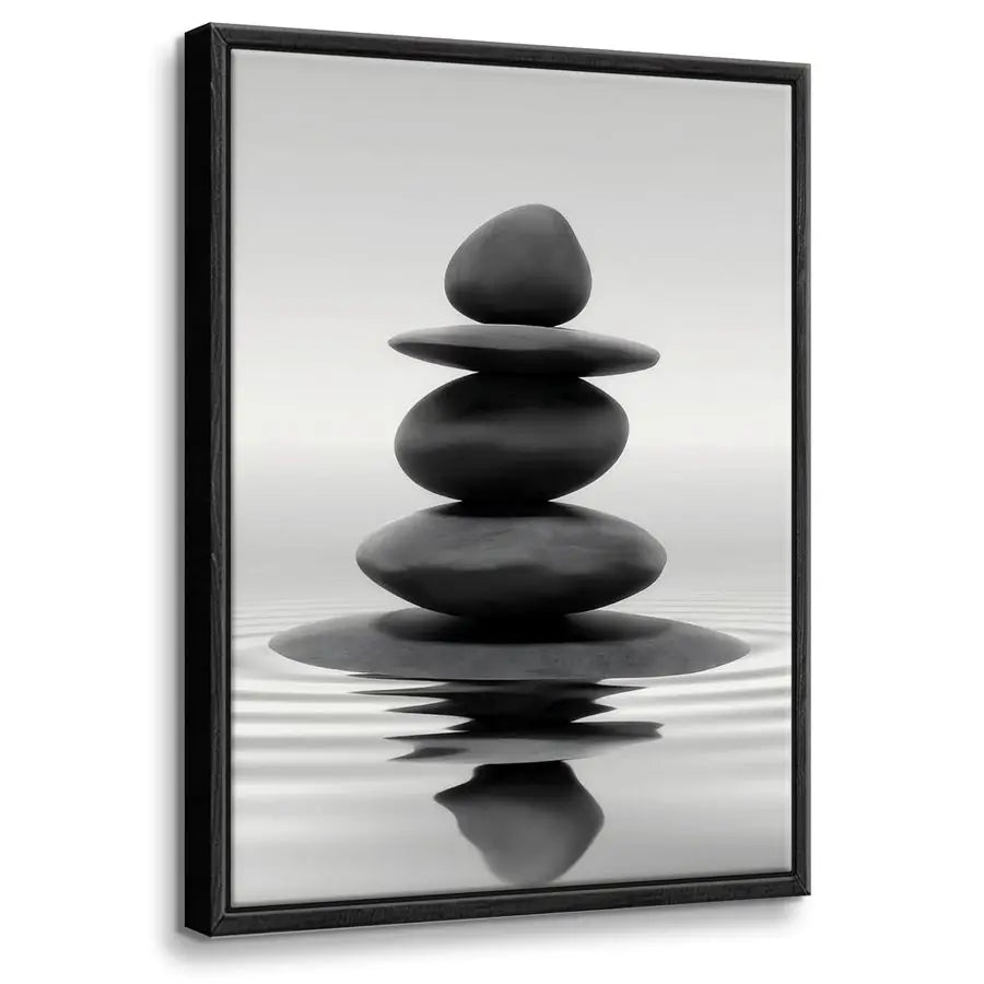 Framed Zen Stone Wall Art for Bathroom and Meditation