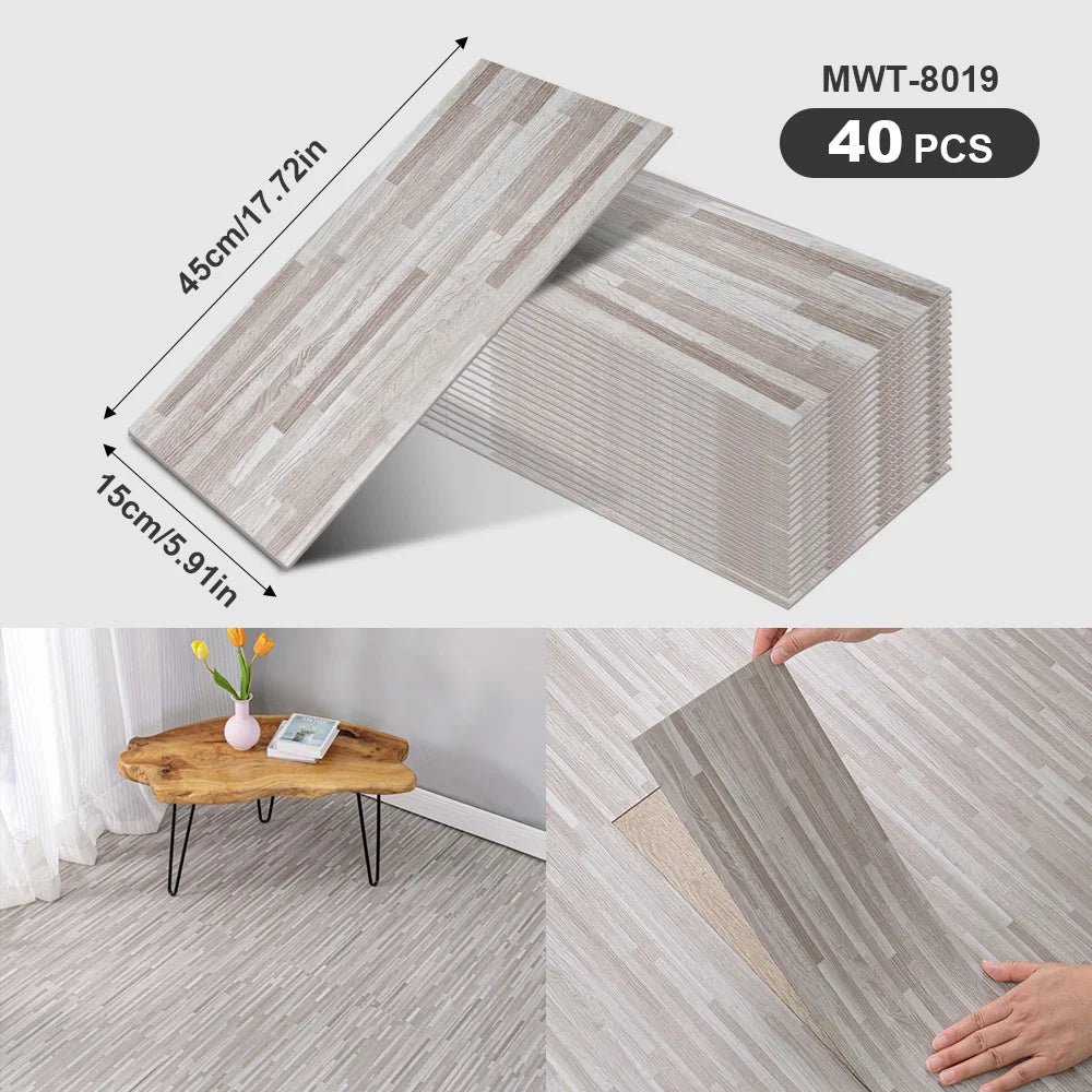 40Pcs SXP Self-Adhesive Wood Grain Strips Peel-and-Stick Wall & Floor Decals For DIY 5.91"x17.72" Easy Application For any room